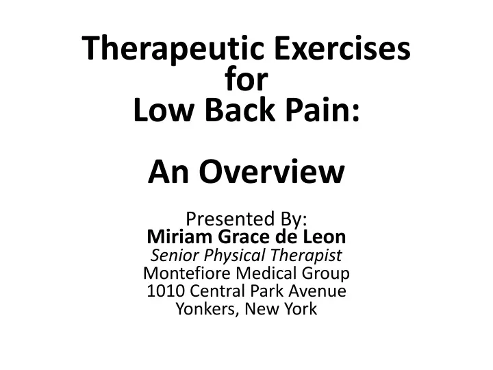 therapeutic exercises for low back pain an overview