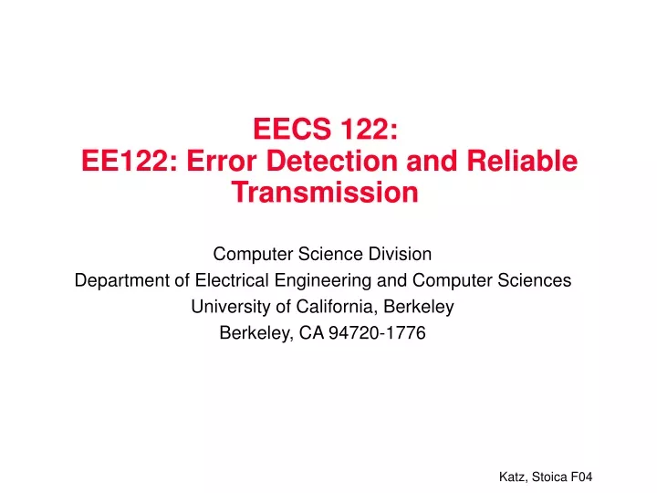 eecs 122 ee122 error detection and reliable transmission