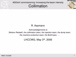 450GeV commissioning: Increasing the beam intensity Collimation