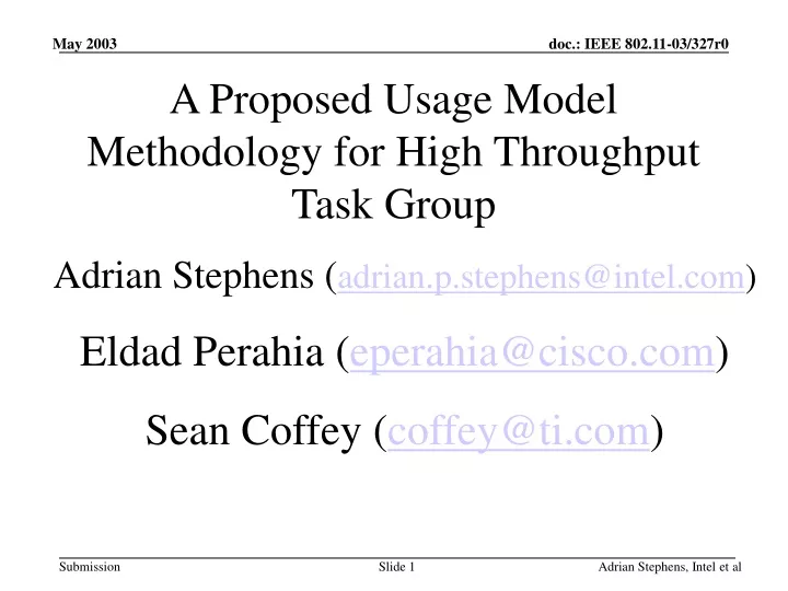 a proposed usage model methodology for high throughput task group