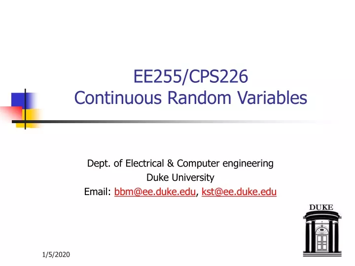 ee255 cps226 continuous random variables