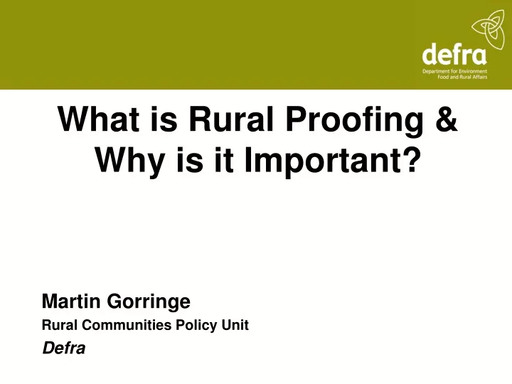 what is rural proofing why is it important