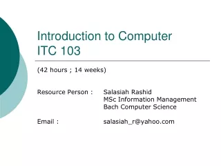 Introduction to Computer ITC 103