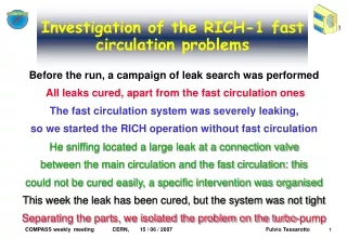 Investigation of the RICH-1 fast circulation problems