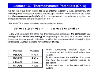 Lecture 13.   Thermodynamic Potentials (Ch. 5)