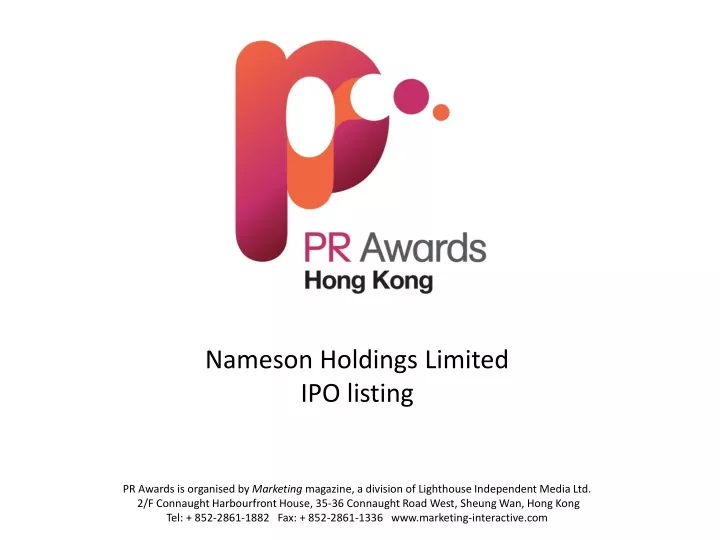 nameson holdings limited ipo listing pr awards
