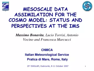 MESOSCALE DATA ASSIMILATION FOR THE COSMO MODEL: STATUS AND PERSPECTIVES AT THE IMS