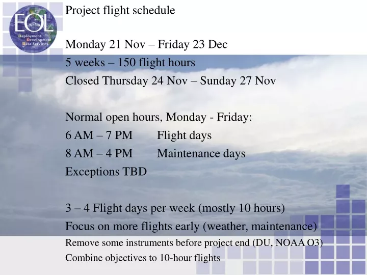 project flight schedule monday 21 nov friday