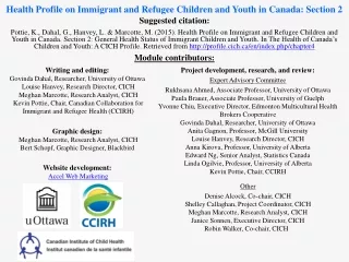 Health Profile on Immigrant and Refugee Children and Youth in Canada: Section 2