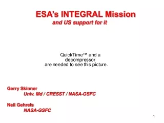 ESA’s INTEGRAL Mission	 		and US support for it