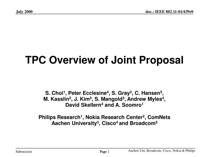 tpc overview of joint proposal