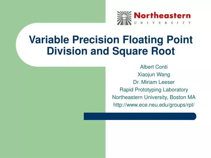 variable precision floating point division and square root