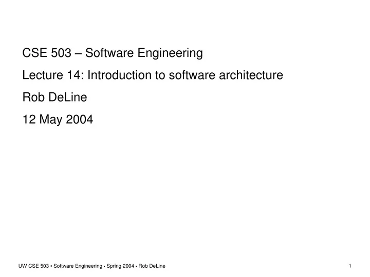 cse 503 software engineering lecture