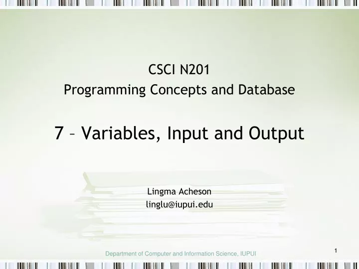 csci n201 programming concepts and database