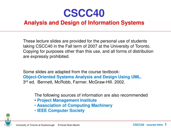 cscc40 analysis and design of information systems