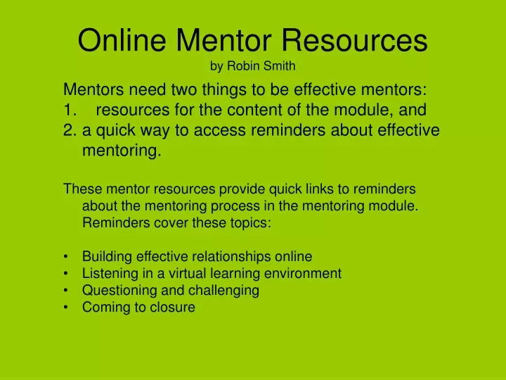 online mentor resources by robin smith