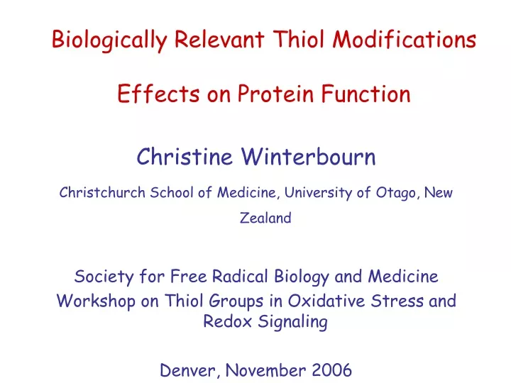 biologically relevant thiol modifications effects on protein function