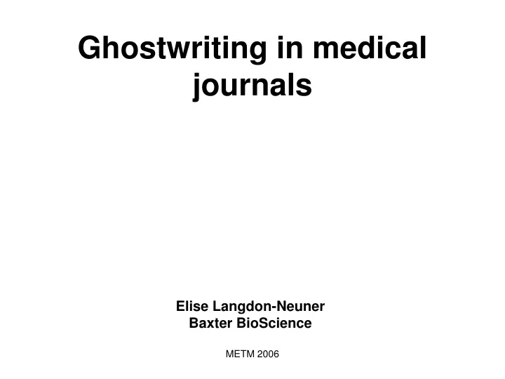 ghostwriting in medical journals