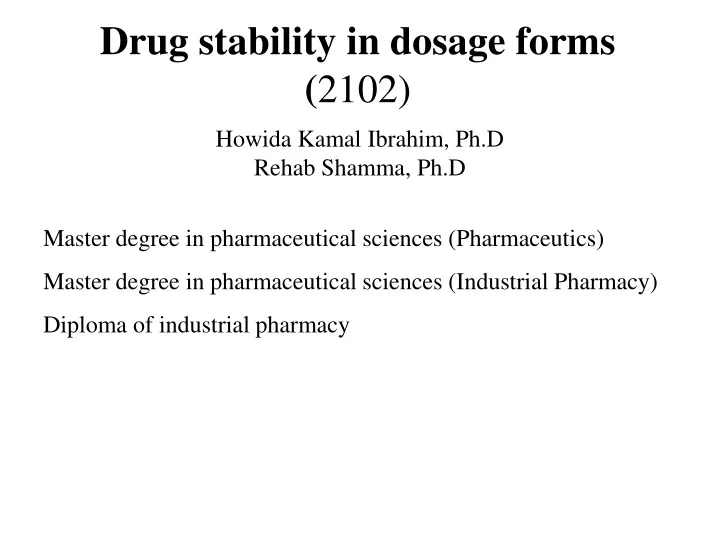 drug stability in dosage forms 2102