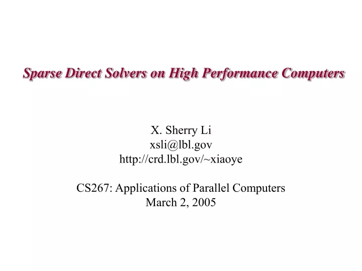 sparse direct solvers on high performance computers