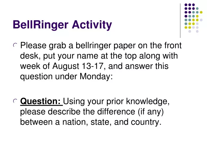 bellringer activity