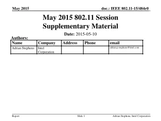 May 2015 802.11 Session Supplementary Material