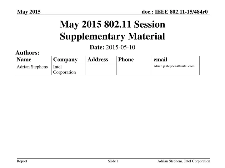 may 2015 802 11 session supplementary material