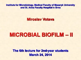 Miroslav Votava  MICROBIAL BIOFILM – II  The 6th l ecture for 2nd-year students March  24 , 20 14