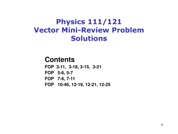 physics 111 121 vector mini review problem solutions