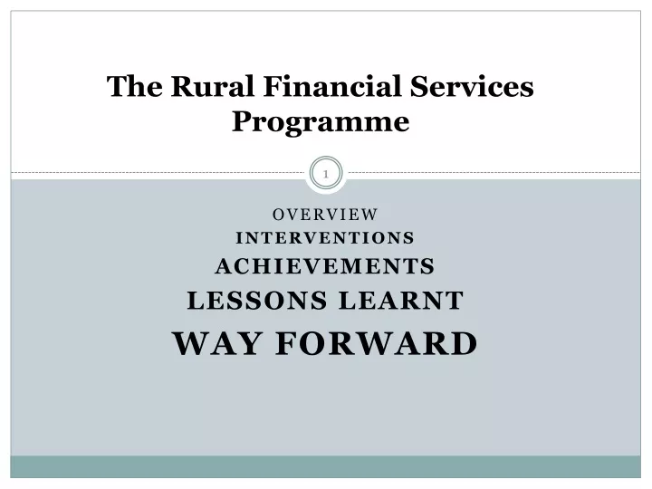the rural financial services programme