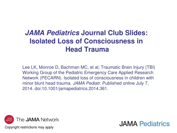 jama pediatrics journal club slides isolated loss of consciousness in head trauma