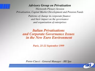 Advisory Group on Privatisation Thirteenth Plenary Session