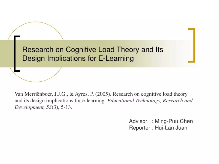 research on cognitive load theory and its design implications for e learning