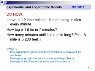 Exponential and Logarithmic Models             3/1/2011