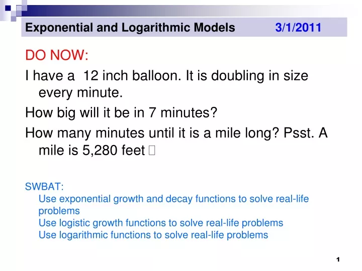 exponential and logarithmic models 3 1 2011