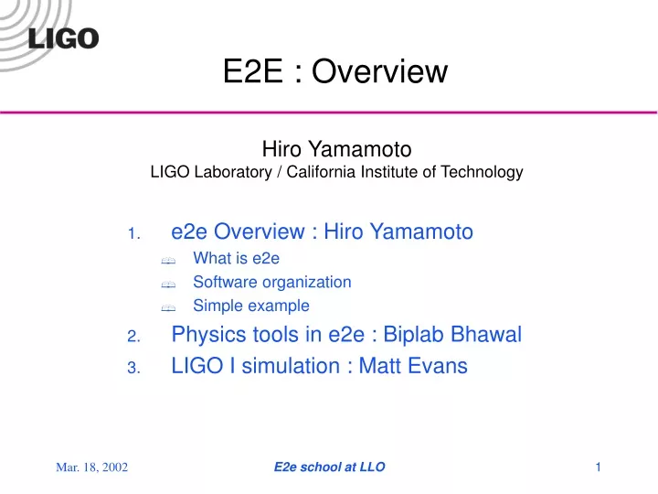 e2e overview