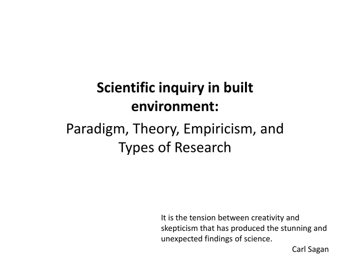 scientific inquiry in built environment paradigm theory empiricism and types of research