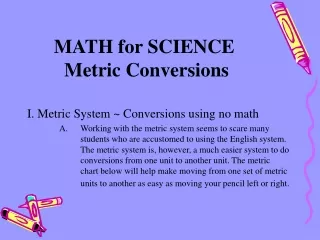 MATH for SCIENCE  Metric Conversions