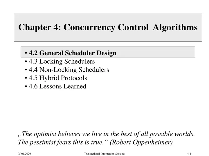 PPT - Chapter 4: Concurrency Control Algorithms PowerPoint Presentation ...