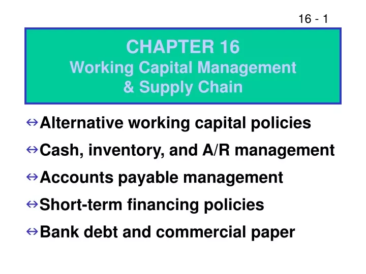 chapter 16 working capital management supply chain