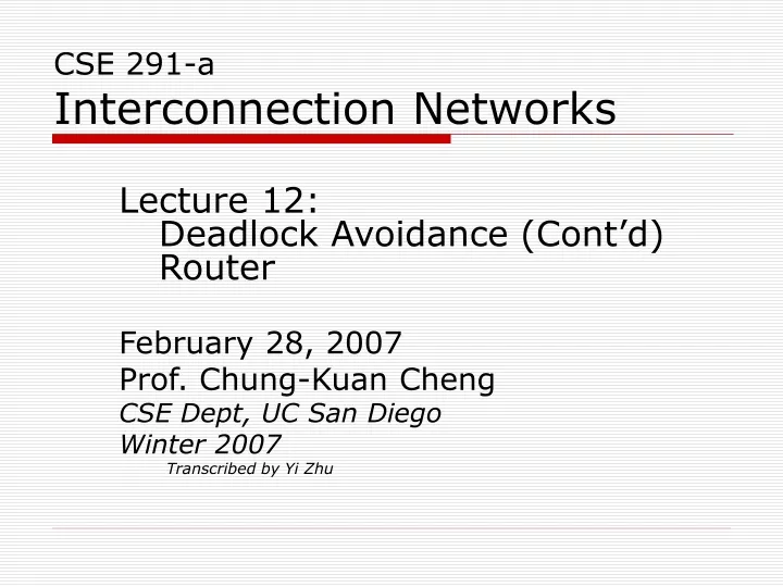 cse 291 a interconnection networks