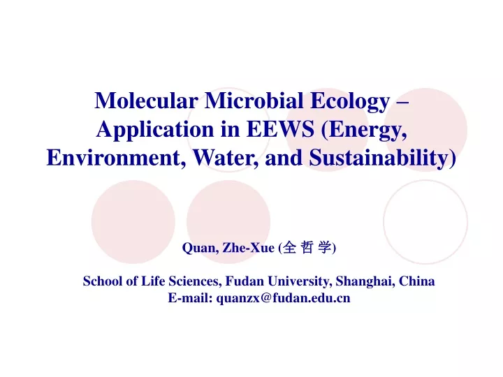 molecular microbial ecology application in eews energy environment water and sustainability