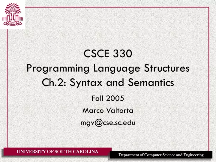 csce 330 programming language structures ch 2 syntax and semantics