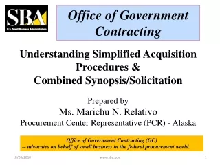 Understanding Simplified Acquisition Procedures &amp; Combined Synopsis/Solicitation Prepared by