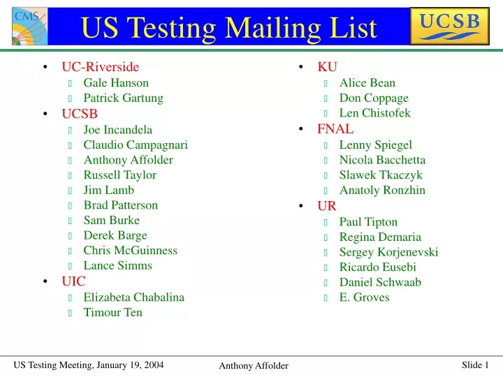 us testing mailing list