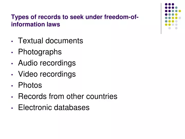 types of records to seek under freedom of information laws