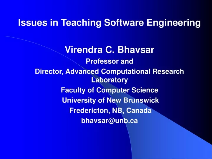 issues in teaching software engineering virendra
