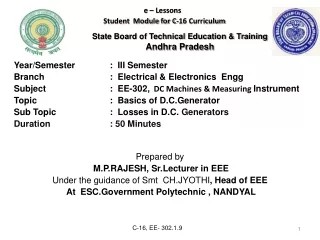 Prepared by M.P.RAJESH, Sr.Lecturer in EEE  Under the guidance of Smt  CH.JYOTHI , Head of EEE
