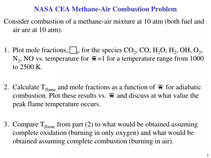 nasa cea methane air combustion problem