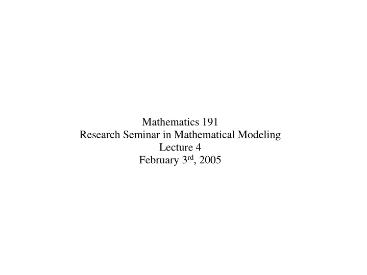 mathematics 191 research seminar in mathematical